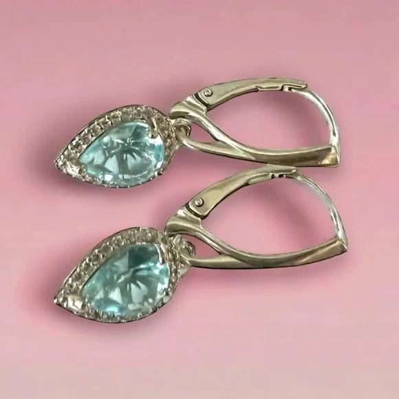 New Sky Blue Topaz Earrings Sterling Silver , December Birthstone - Picture 9 of 10